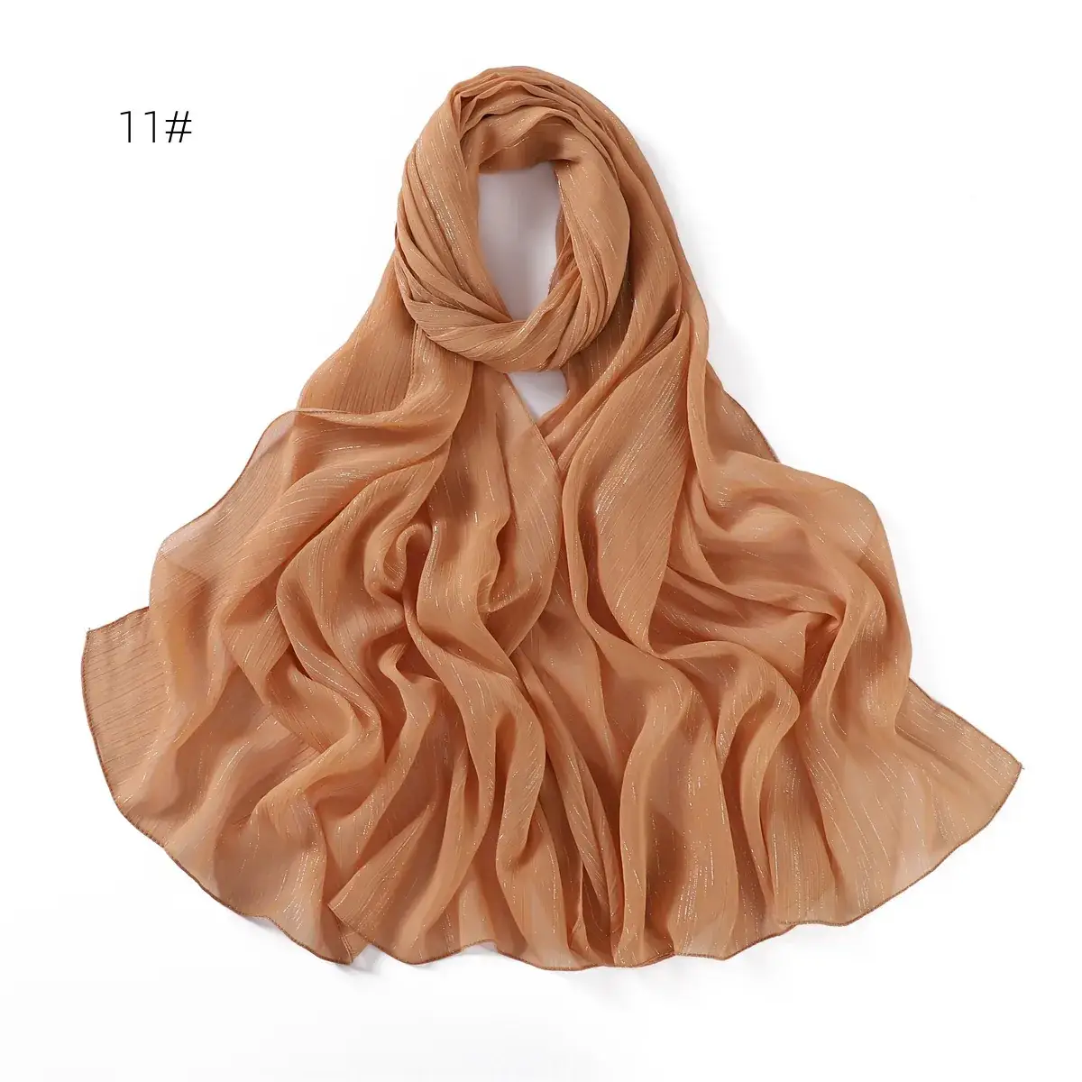 Brown Pressure Pleated Chiffon Scarf for Women - Image 10