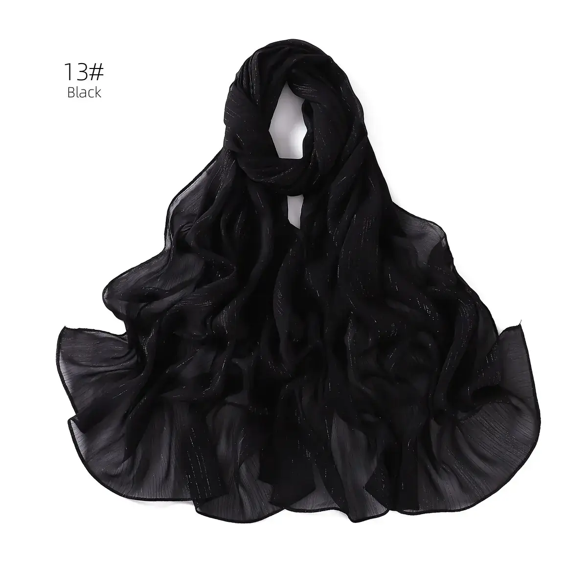 Brown Pressure Pleated Chiffon Scarf for Women - Image 12