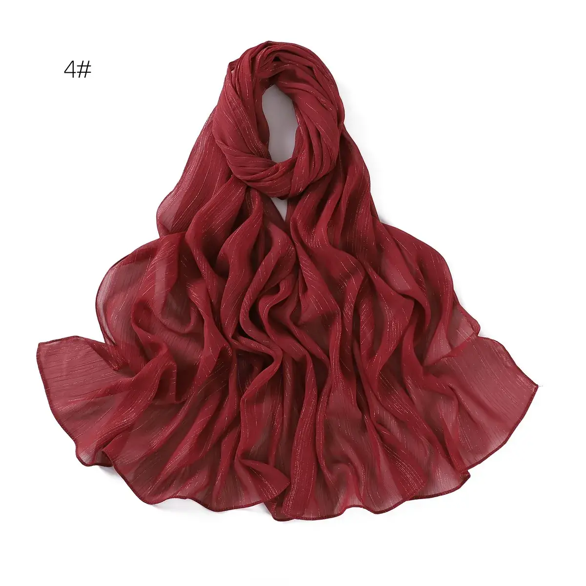 Brown Pressure Pleated Chiffon Scarf for Women - Image 3