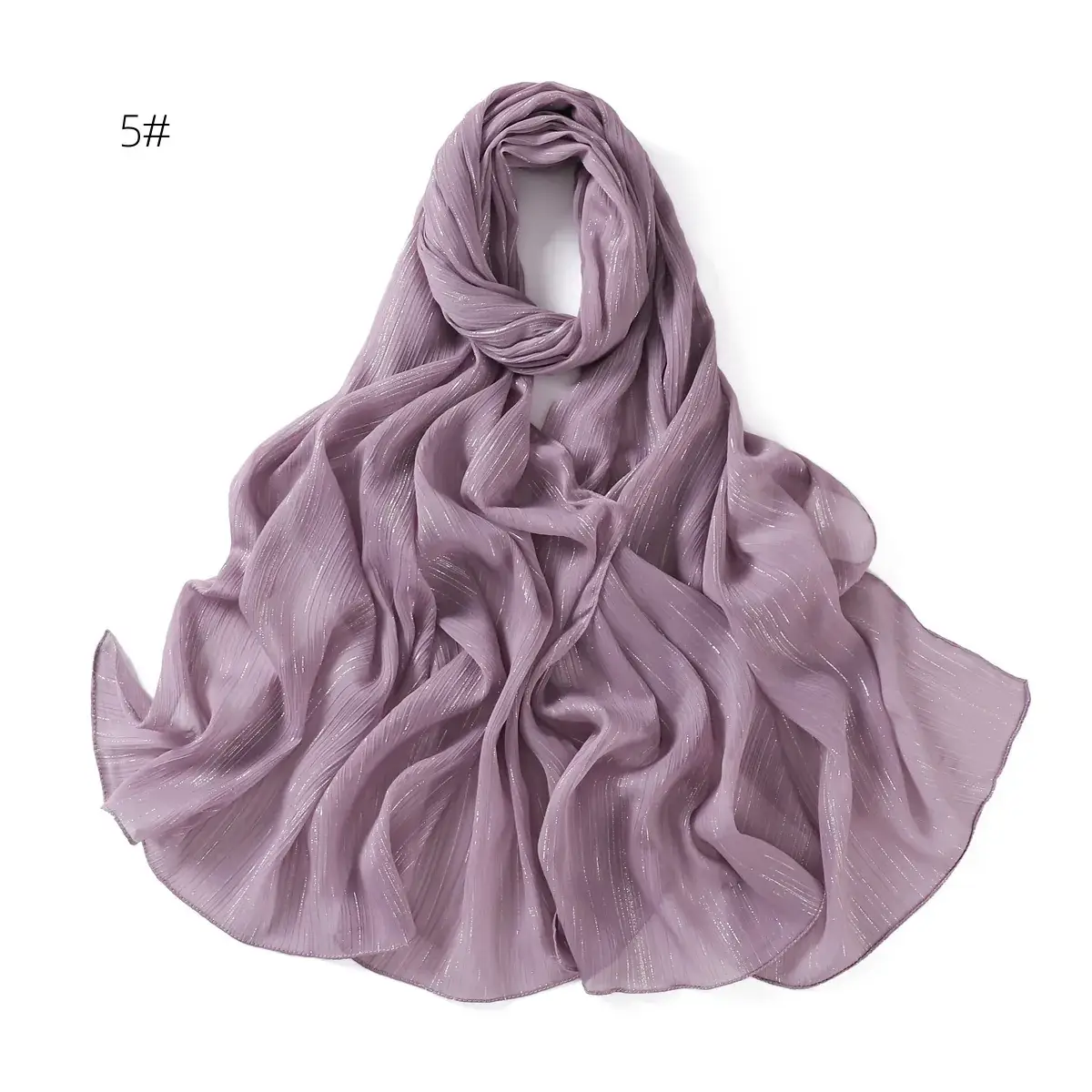 Brown Pressure Pleated Chiffon Scarf for Women - Image 4