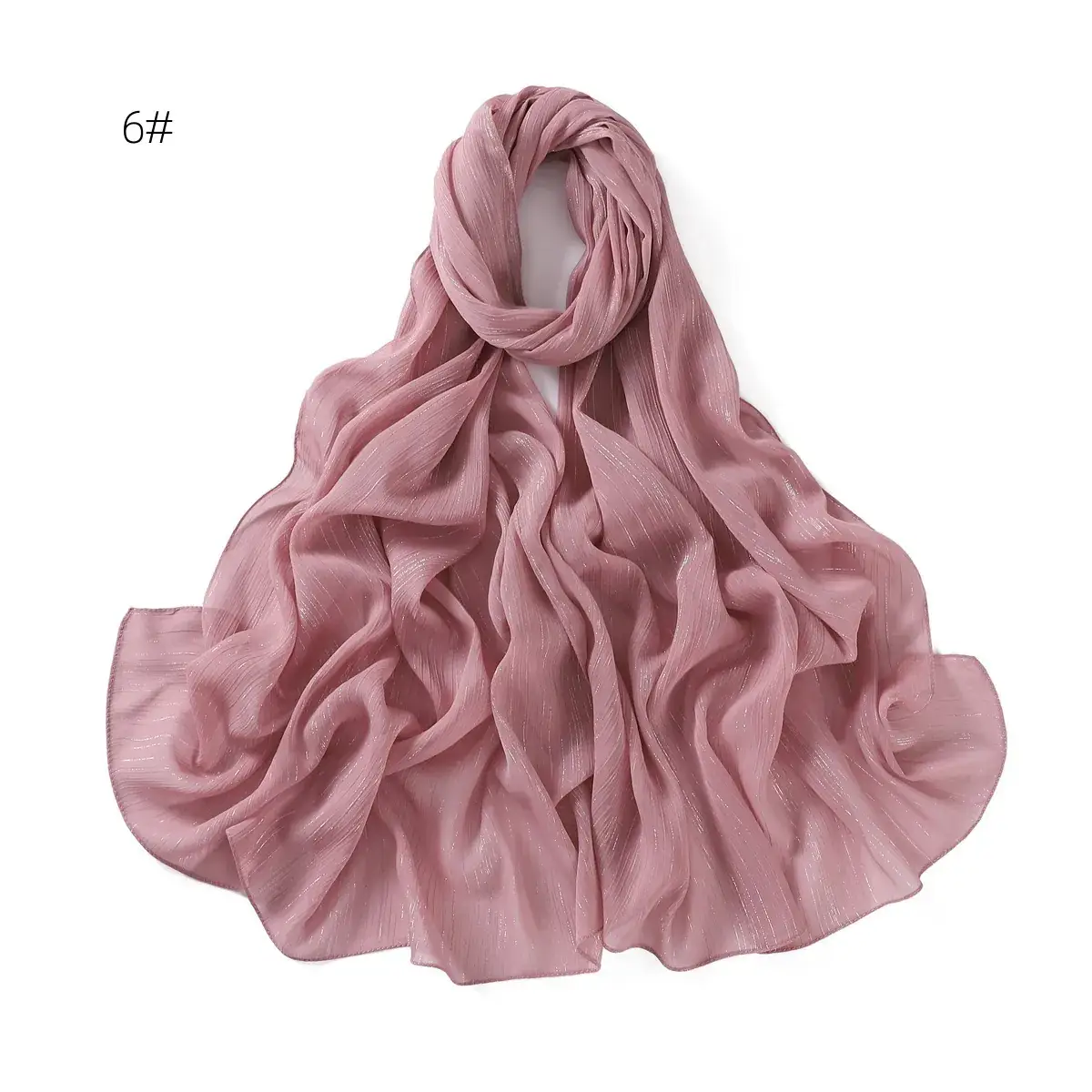 Brown Pressure Pleated Chiffon Scarf for Women - Image 5
