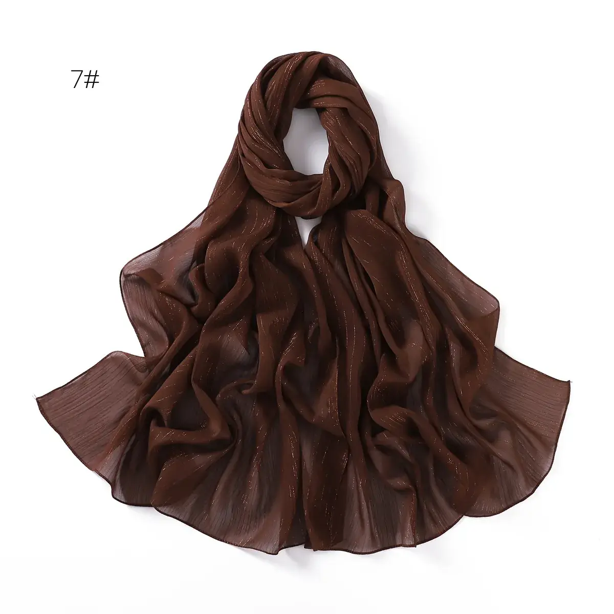 Brown Pressure Pleated Chiffon Scarf for Women - Image 6