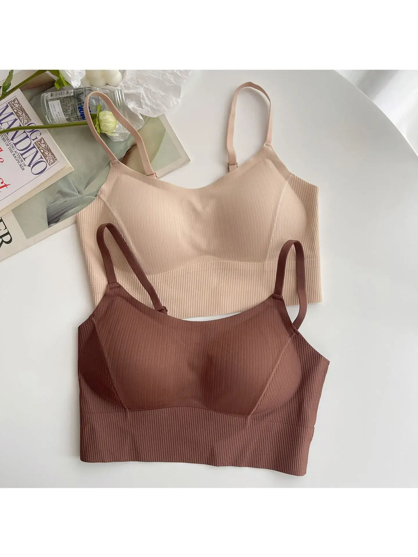 Beige Non-Steel Back Camisole Underwear Women's Small Chest — feature 12