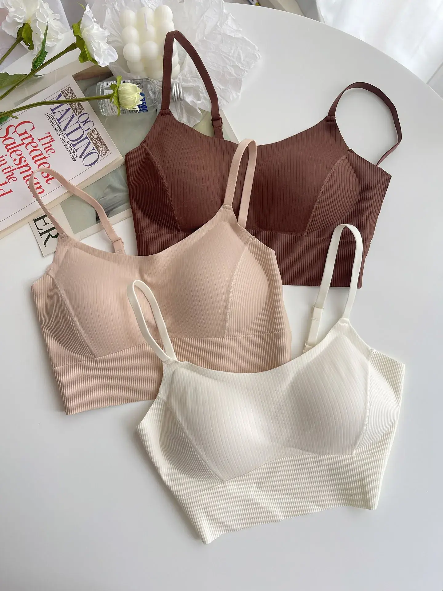 Beige Non-Steel Back Camisole Underwear Women's Small Chest — feature 18
