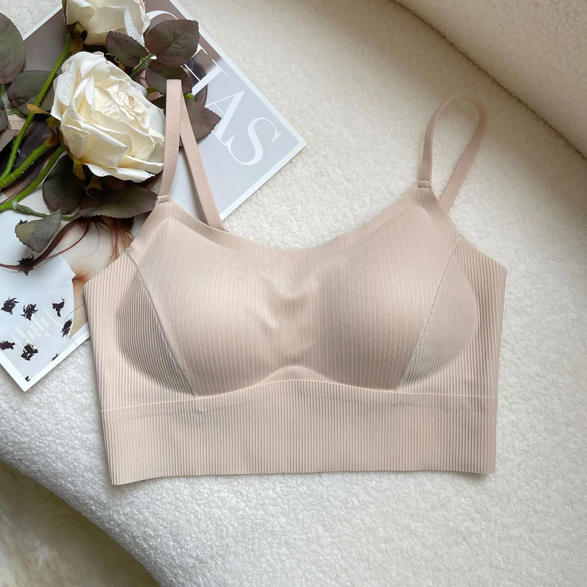 Beige Non-Steel Back Camisole Underwear Women's Small Chest - Image 2