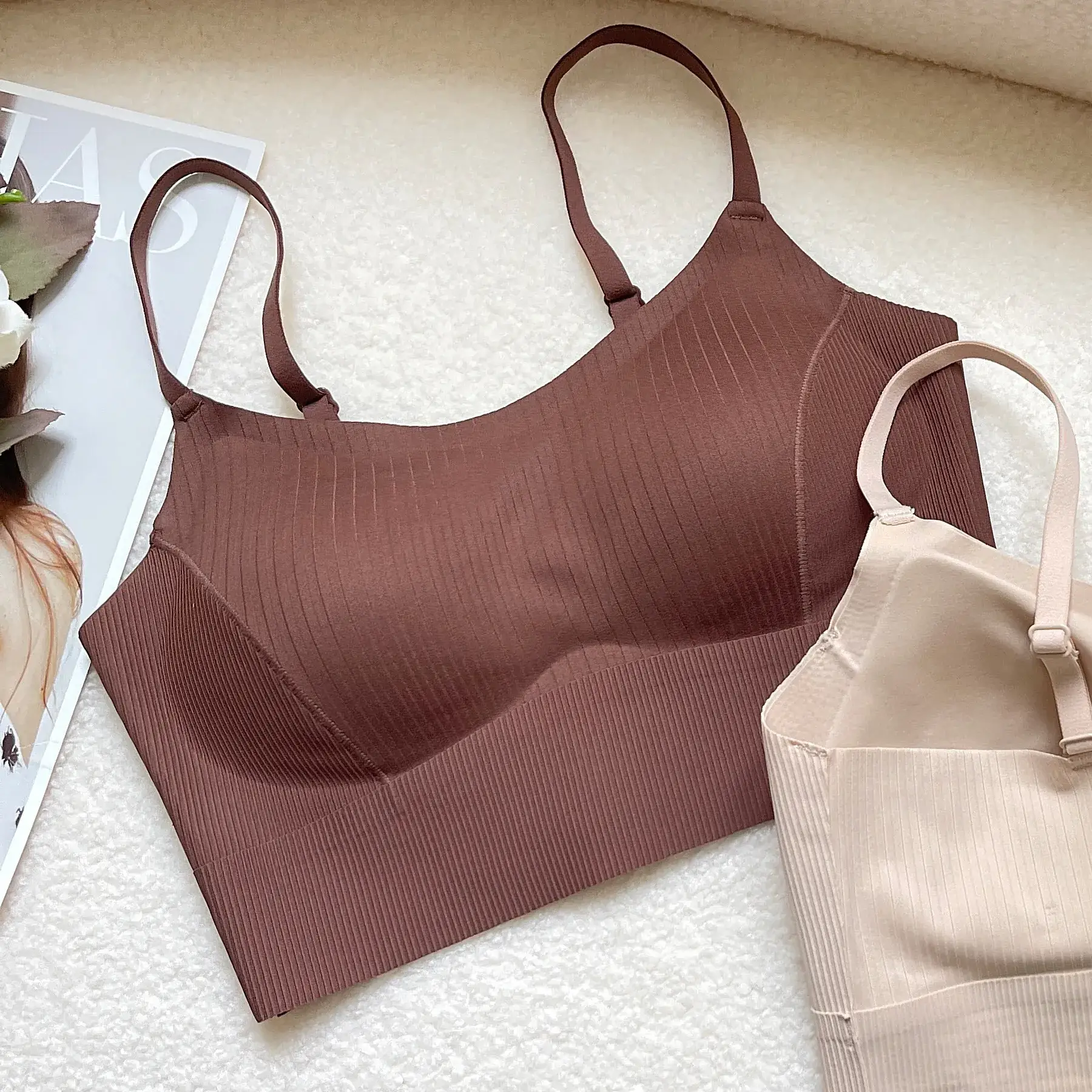 Beige Non-Steel Back Camisole Underwear Women's Small Chest - Image 3
