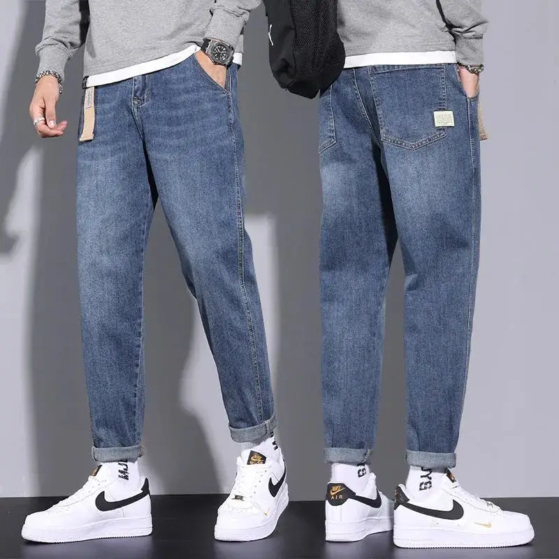 Men Blue Denim Cropped Jeans 2024 Trendy