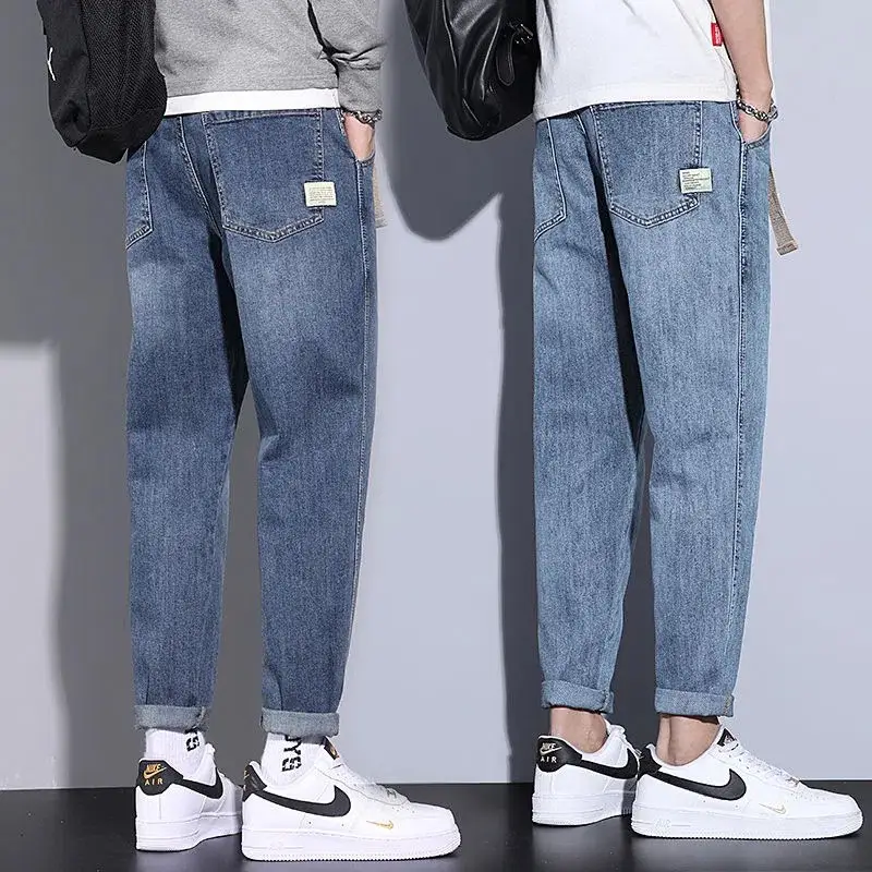 Men Blue Denim Cropped Jeans 2024 Trendy