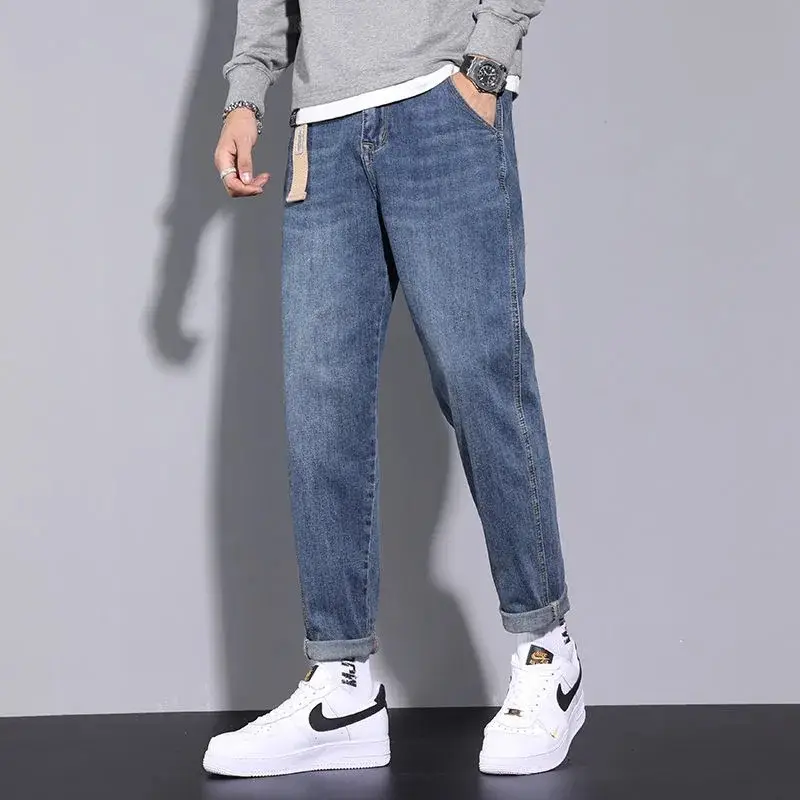 Men Blue Denim Cropped Jeans 2024 Trendy