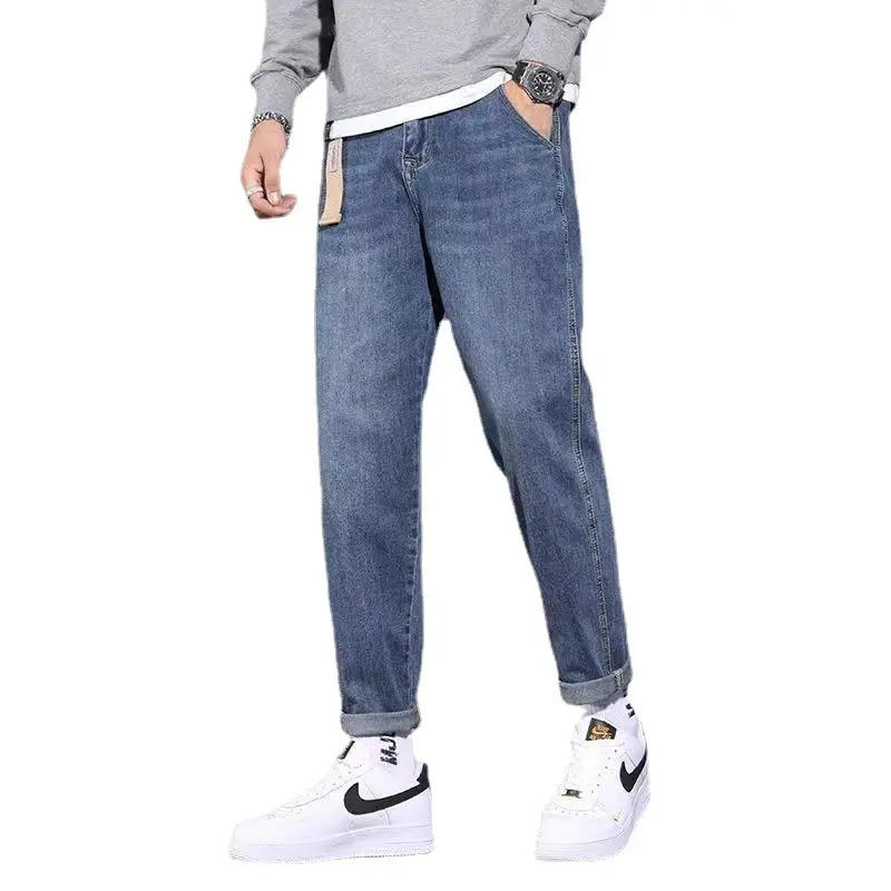 Men Blue Denim Cropped Jeans 2024 Trendy