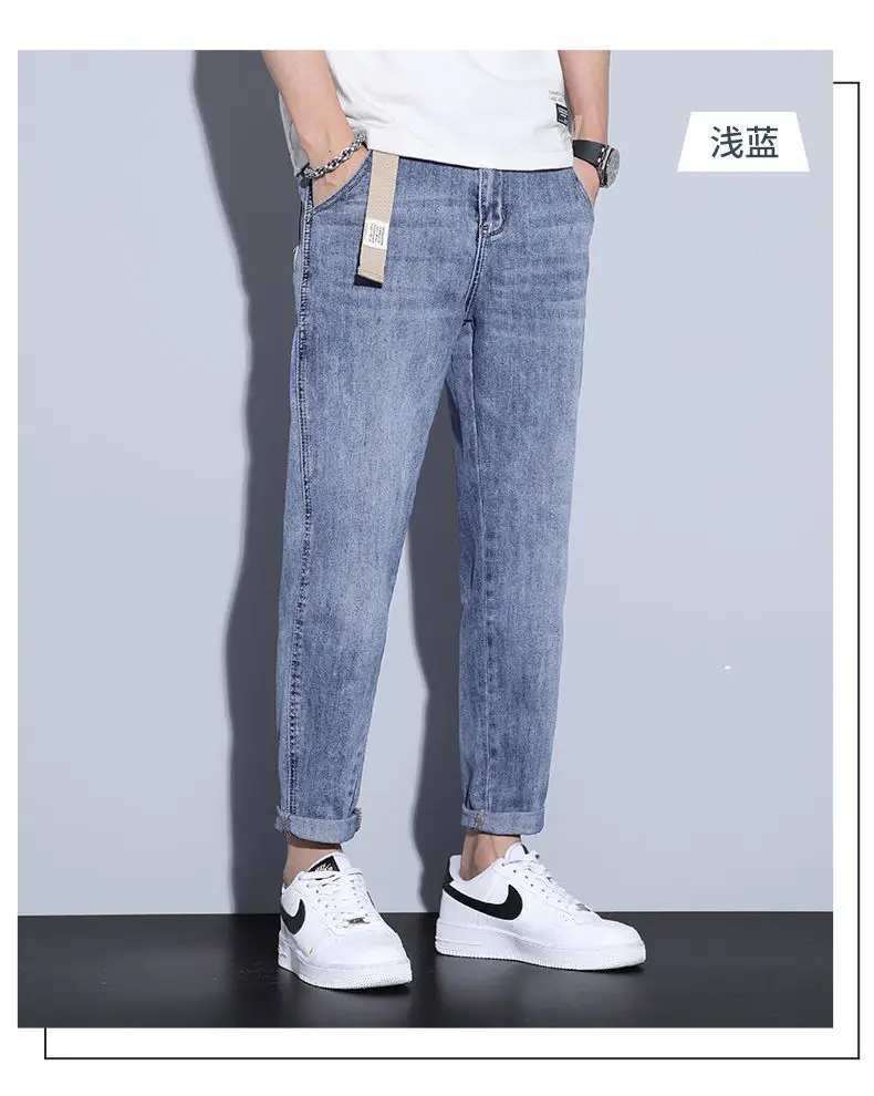 Men Blue Denim Cropped Jeans 2024 Trendy