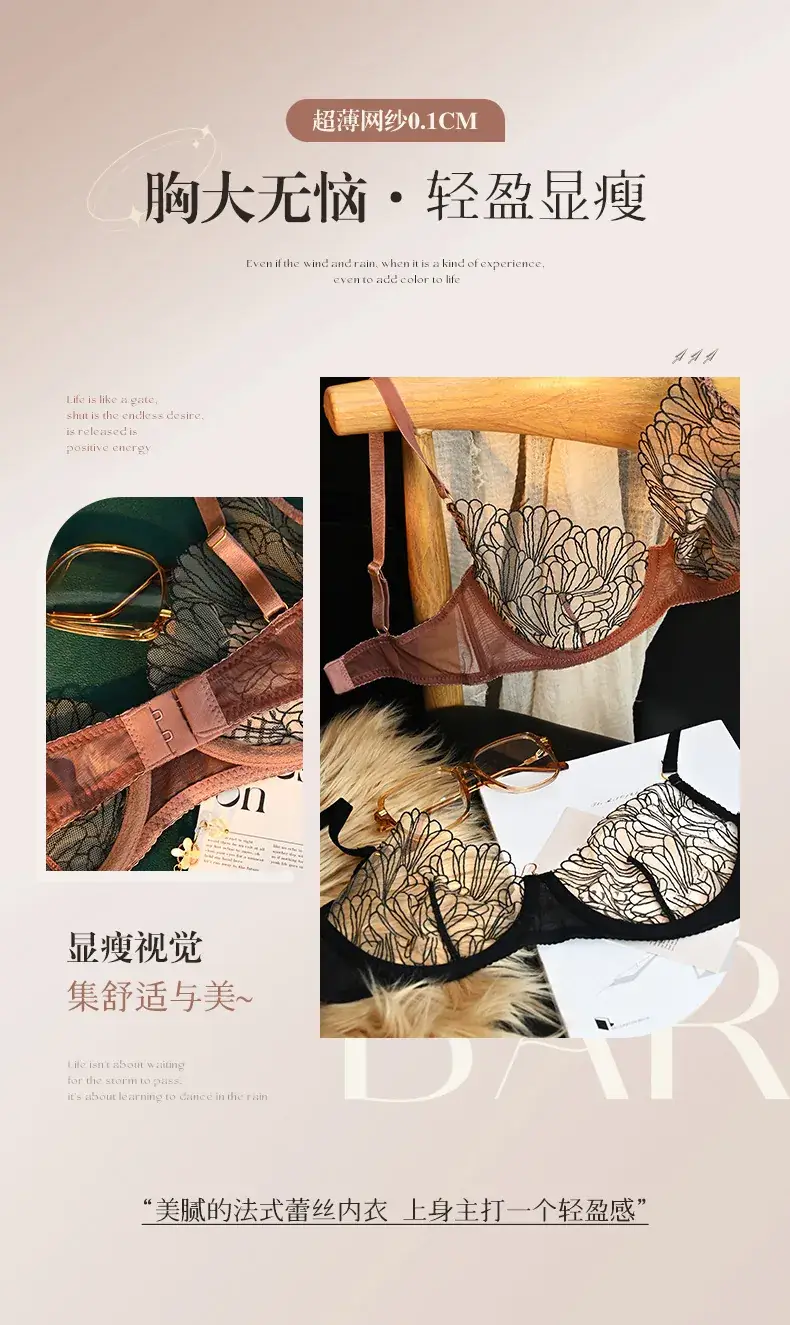 Cross-border Sexy Pure Underwear Large Chest Small Chest Summer Ultra-thin Breathable Lace Bra — feature 3
