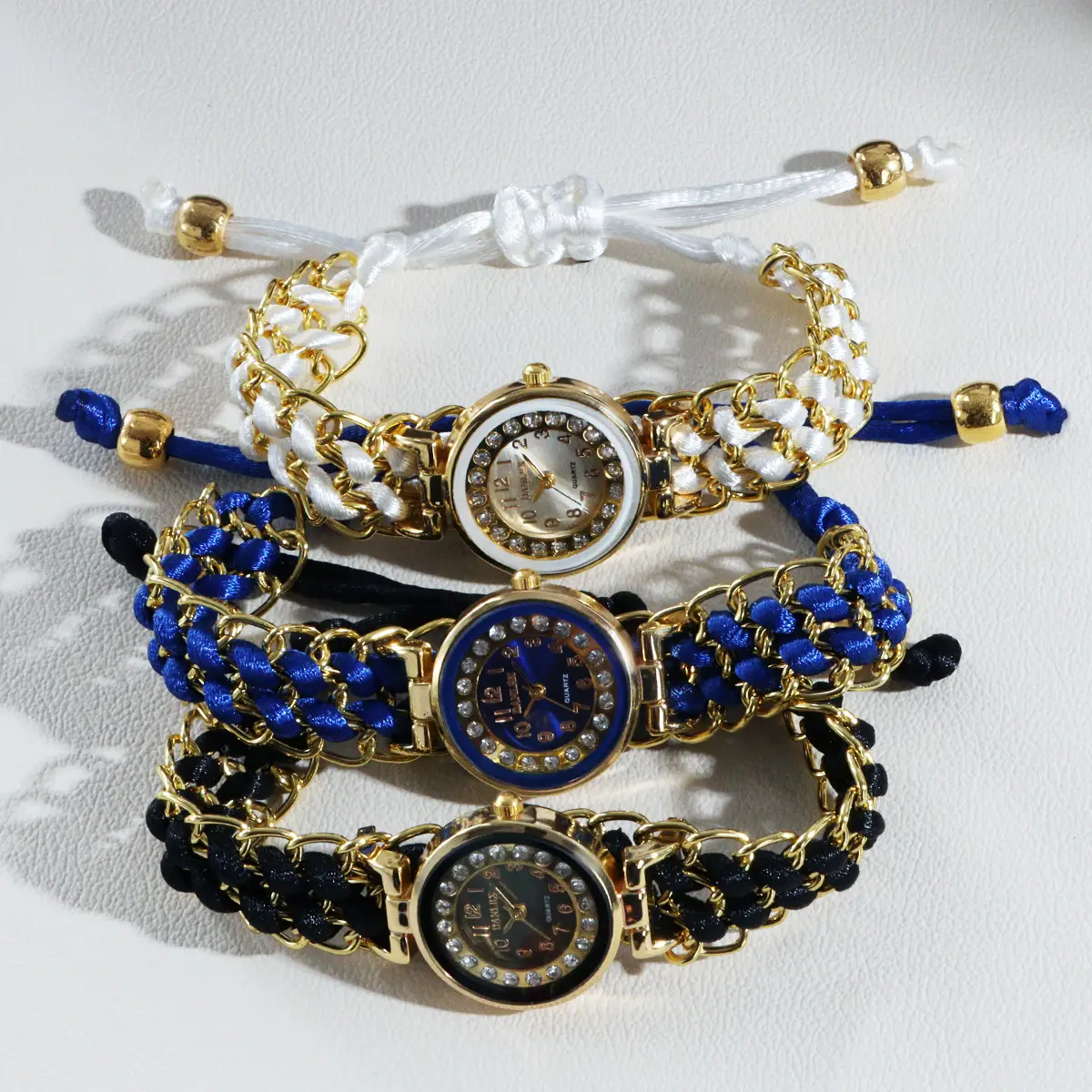 Women's Rhinestone Bracelet Watch with Blue Braided Strap - Image 7