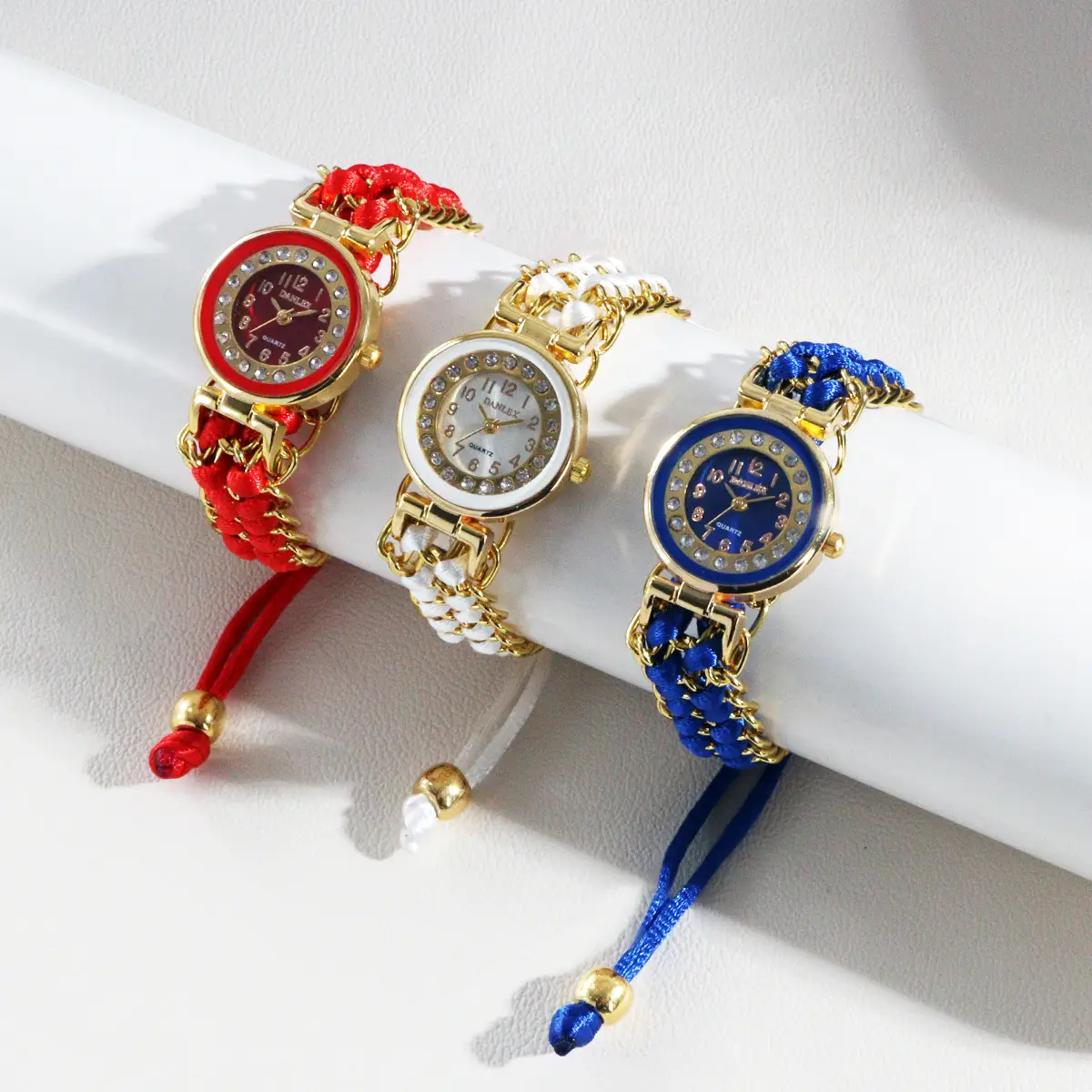 Women's Rhinestone Bracelet Watch with Blue Braided Strap - Image 8