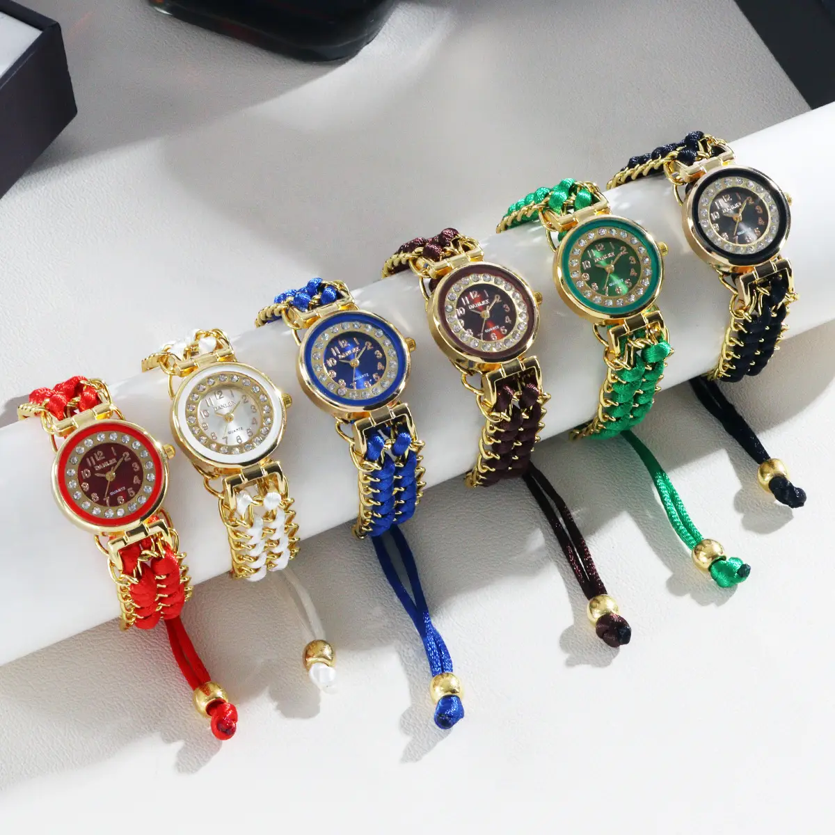 Women's Rhinestone Bracelet Watch with Blue Braided Strap - Image 9