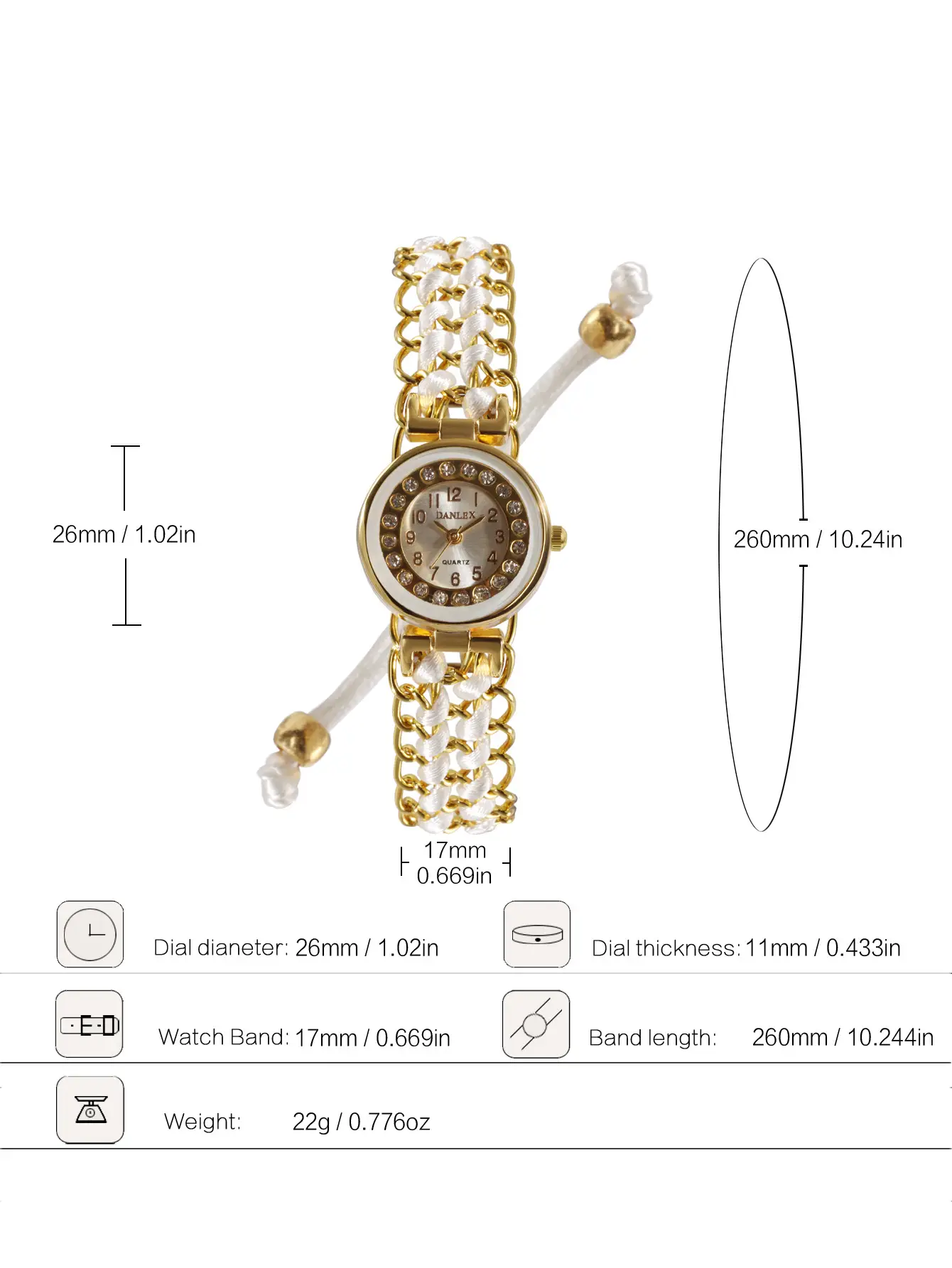 Women's Rhinestone Bracelet Watch with Blue Braided Strap — feature 1