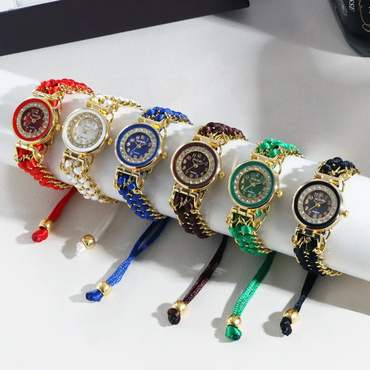 Women's Rhinestone Bracelet Watch with Blue Braided Strap — feature 12