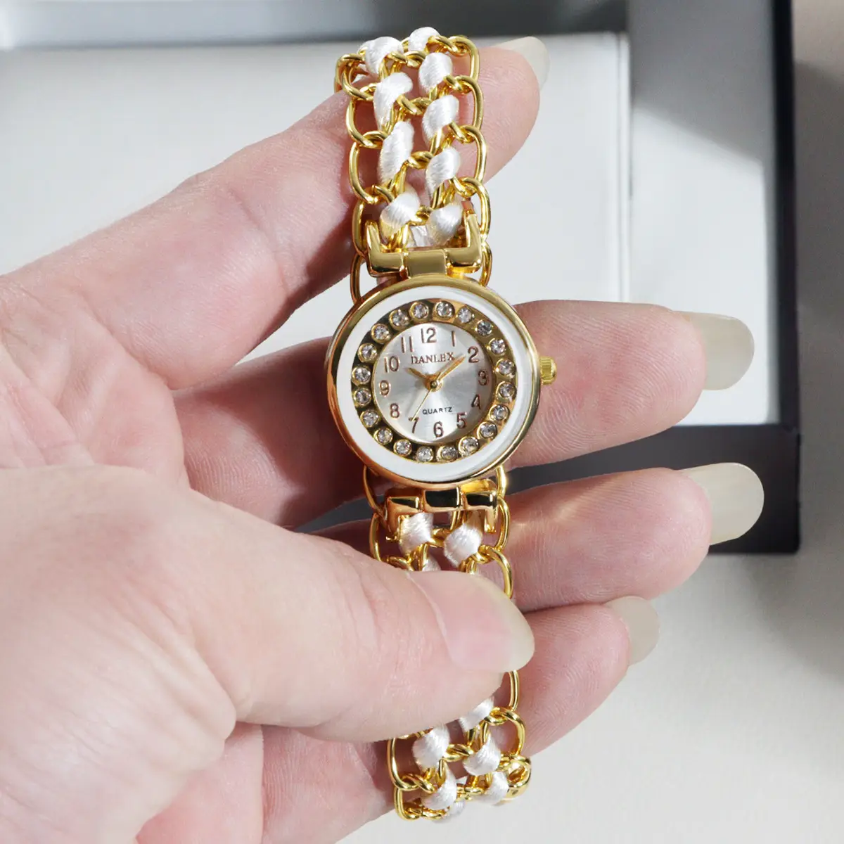 Women's Rhinestone Bracelet Watch with Blue Braided Strap — feature 4