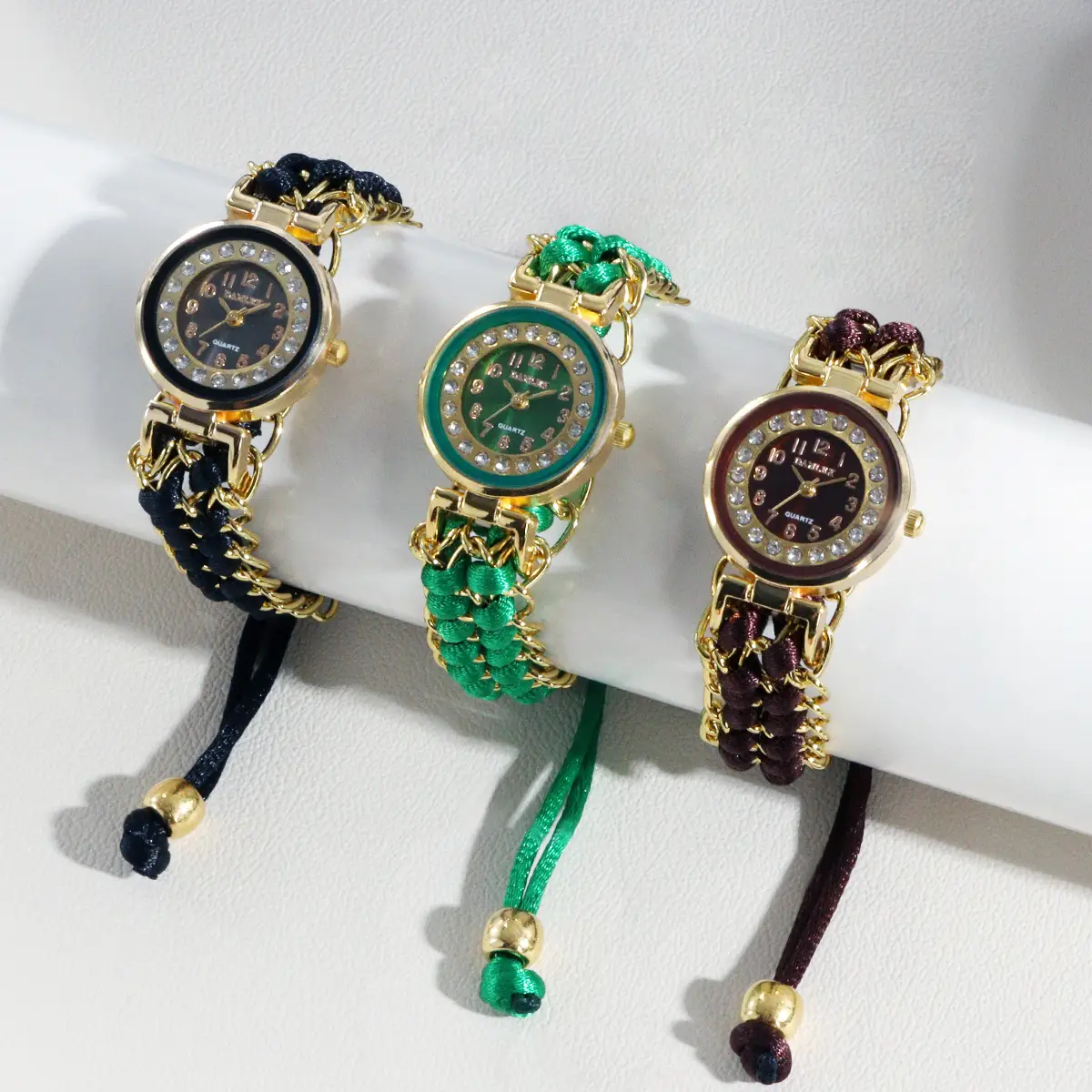 Women's Rhinestone Bracelet Watch with Blue Braided Strap — feature 8
