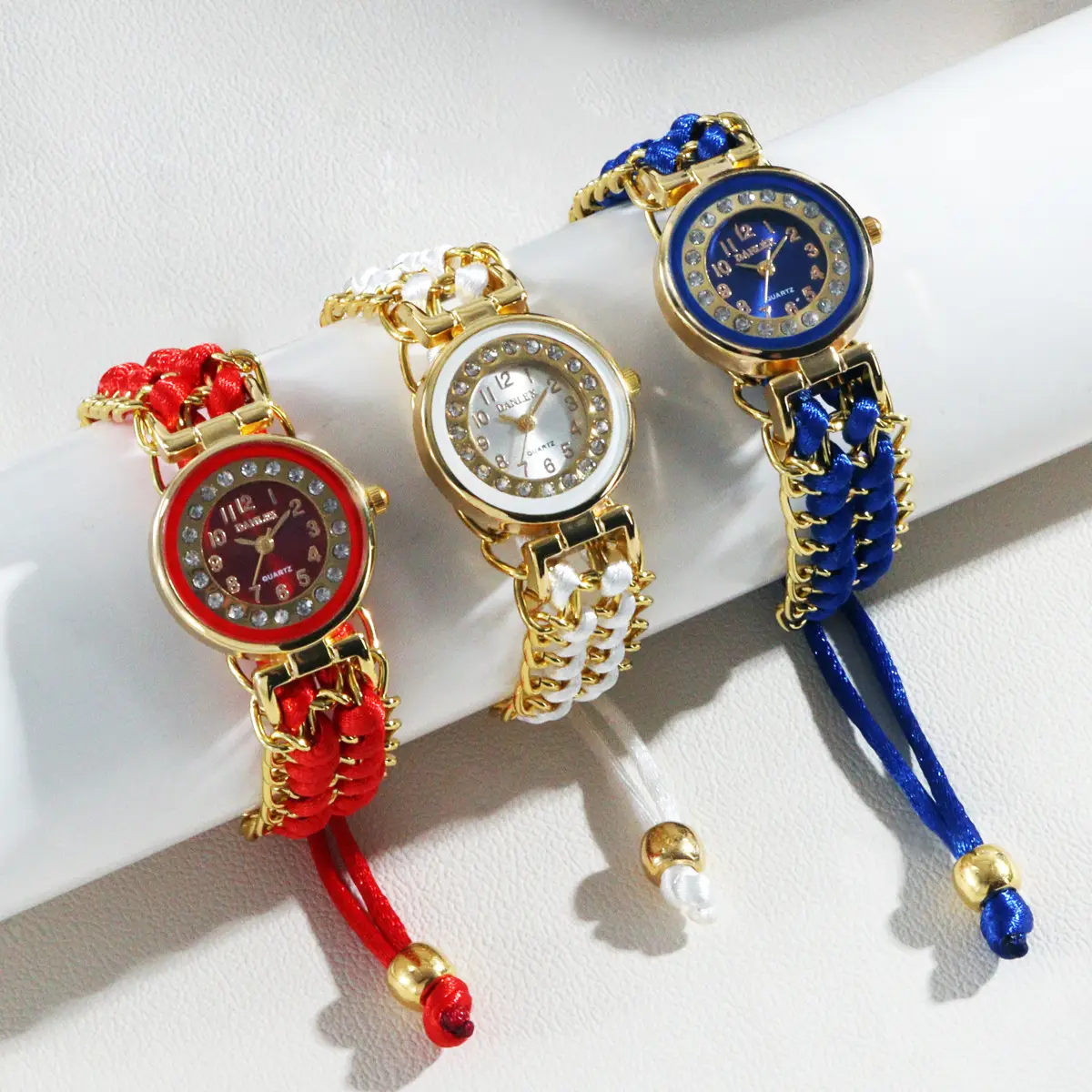 Women's Rhinestone Bracelet Watch with Blue Braided Strap — feature 9