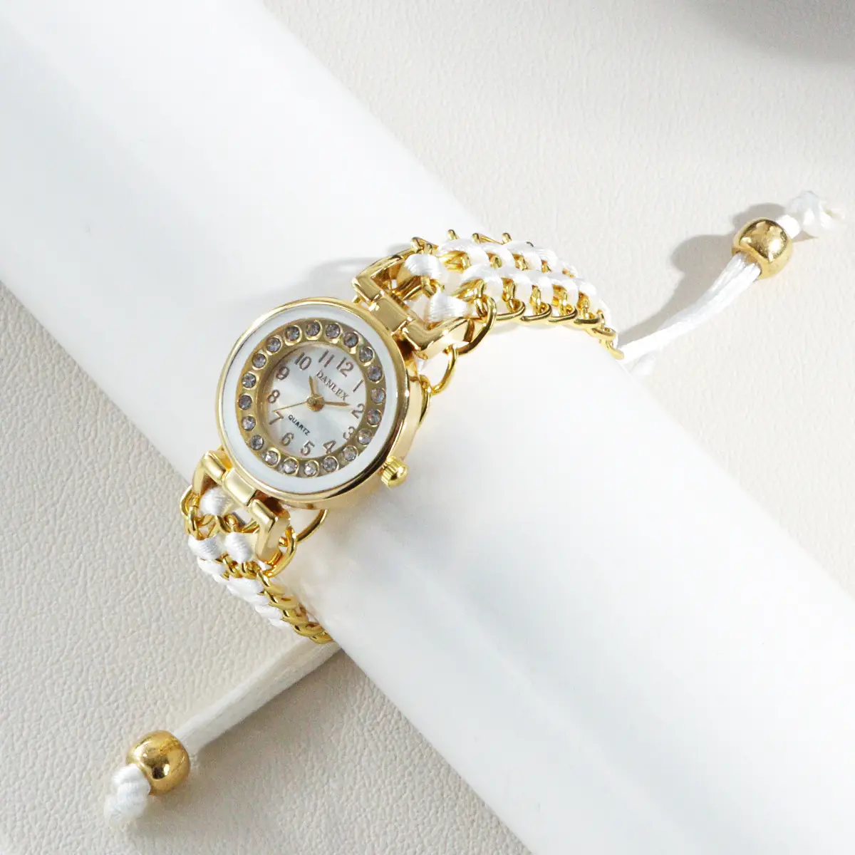 Women's Rhinestone Bracelet Watch with Blue Braided Strap - Image 2