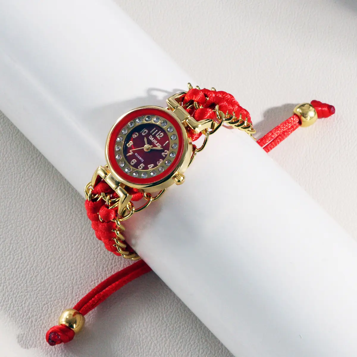 Women's Rhinestone Bracelet Watch with Blue Braided Strap - Image 3