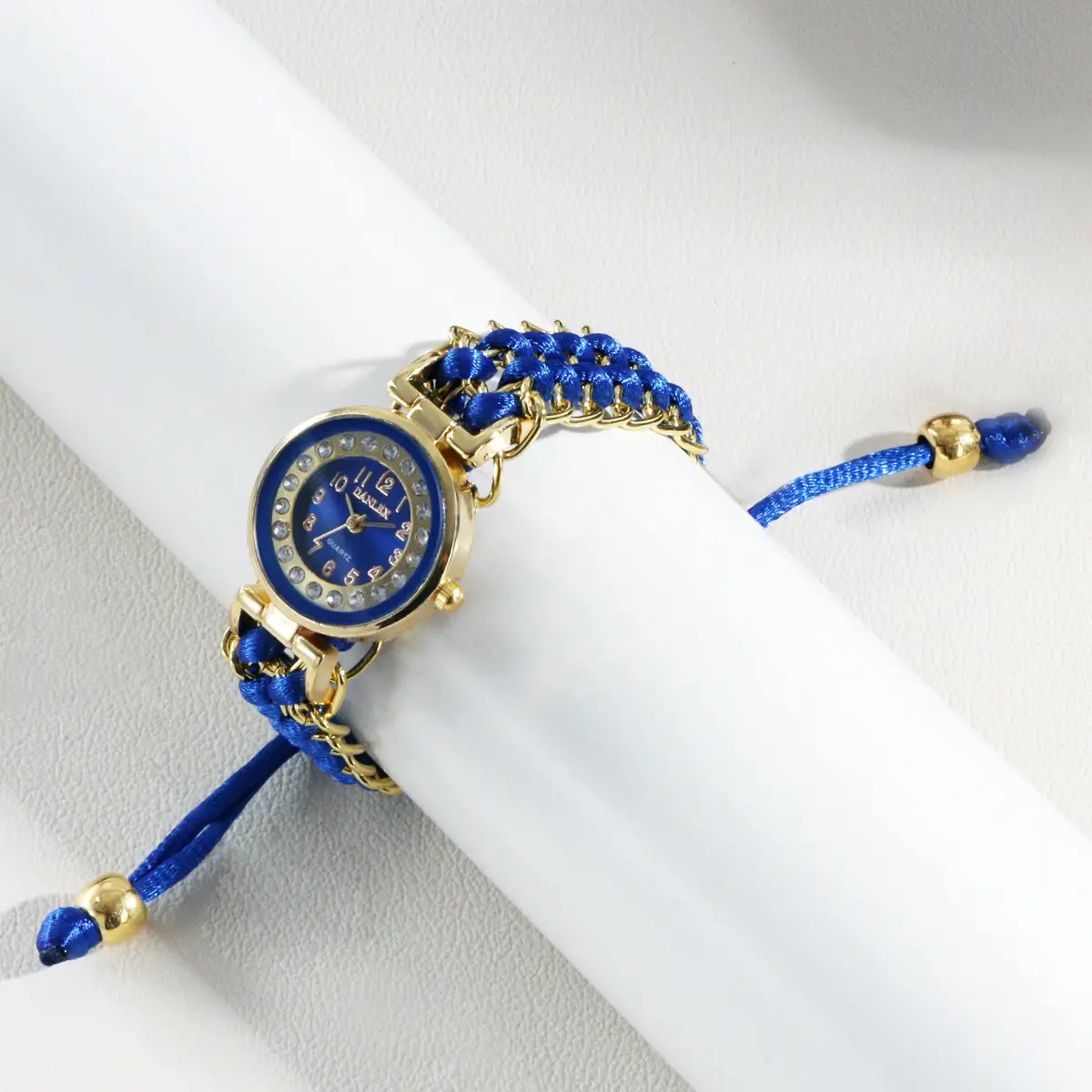 Women's Rhinestone Bracelet Watch with Blue Braided Strap - Image 4