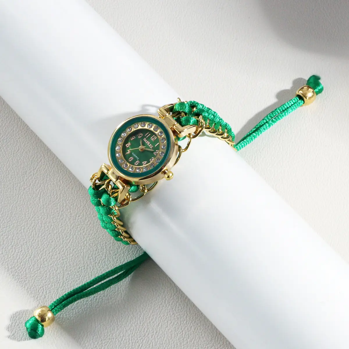 Women's Rhinestone Bracelet Watch with Blue Braided Strap - Image 5