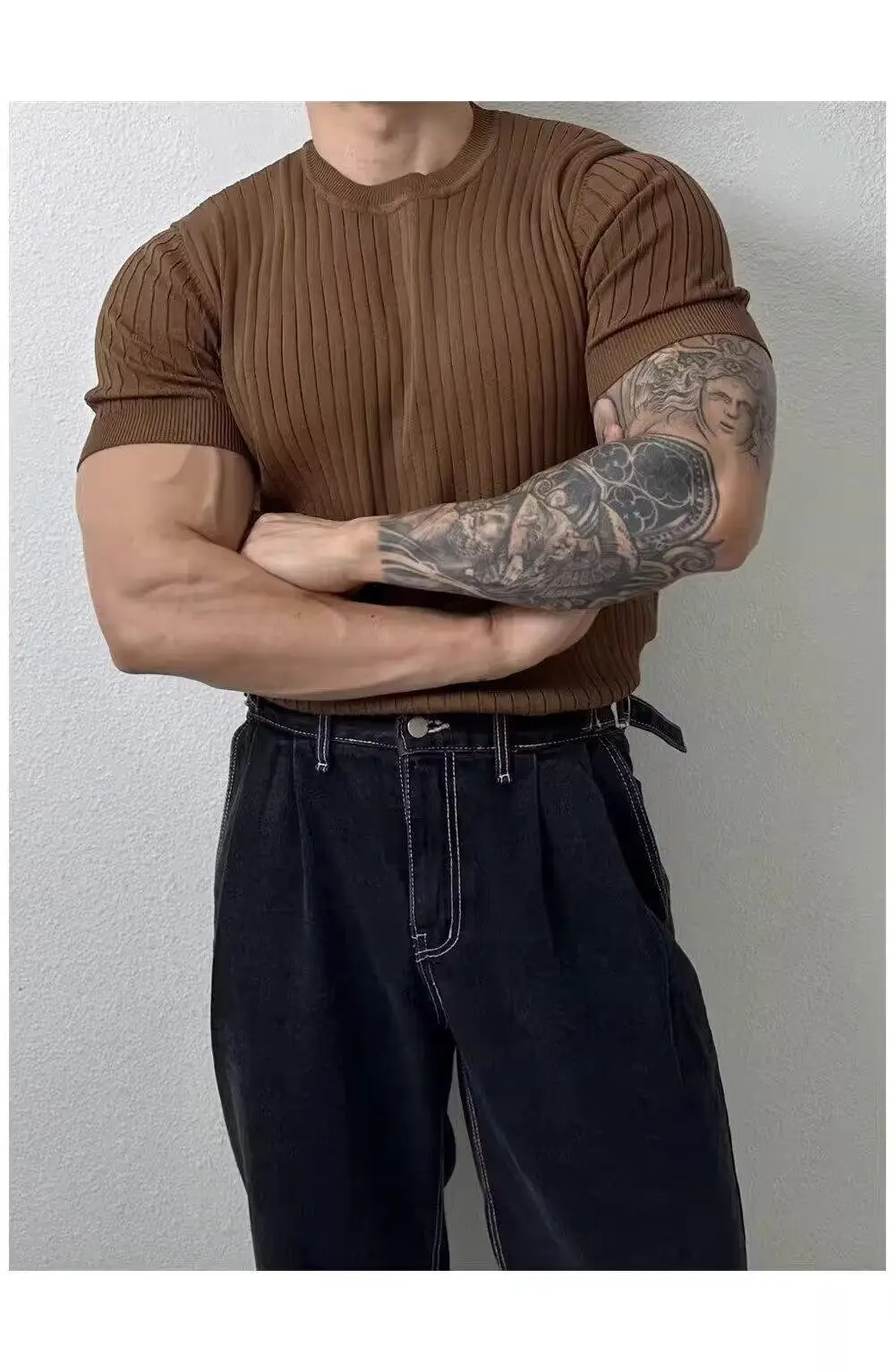 Men Slim Fit Black Ribbed T-Shirt Short Sleeve — feature 19