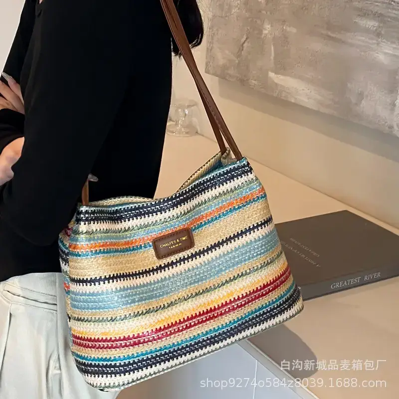 Color-Blocking Striped Shoulder Bag for Women 2026 - Image 5