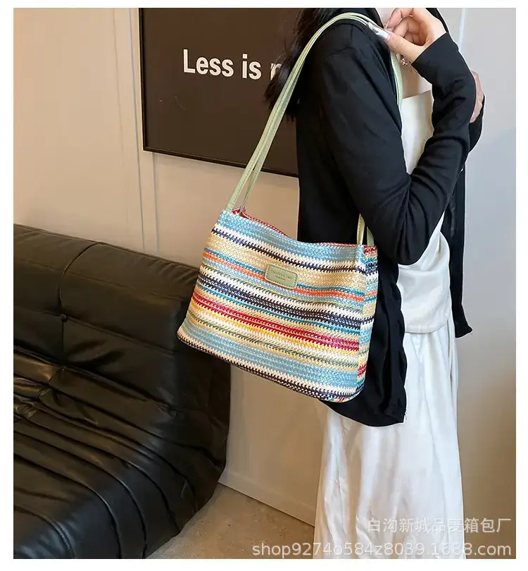 Color-Blocking Striped Shoulder Bag for Women 2026 — feature 1