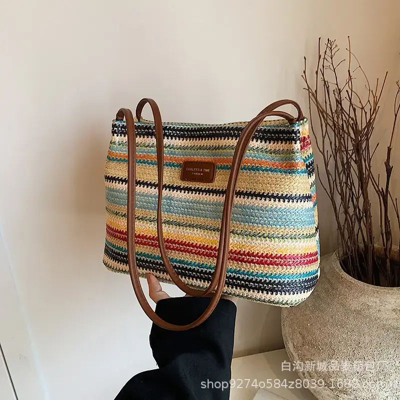 Color-Blocking Striped Shoulder Bag for Women 2026 - Image 2