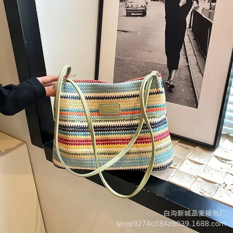 Color-Blocking Striped Shoulder Bag for Women 2026 - Image 3