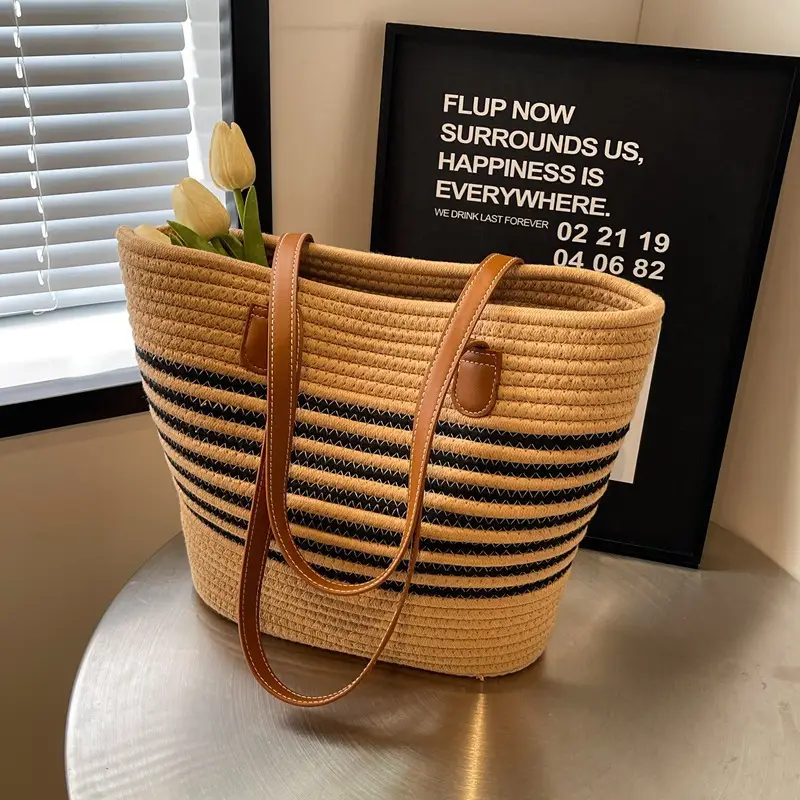 New Women's Straw Tote Bag Large Capacity Beach Handbag - Image 25