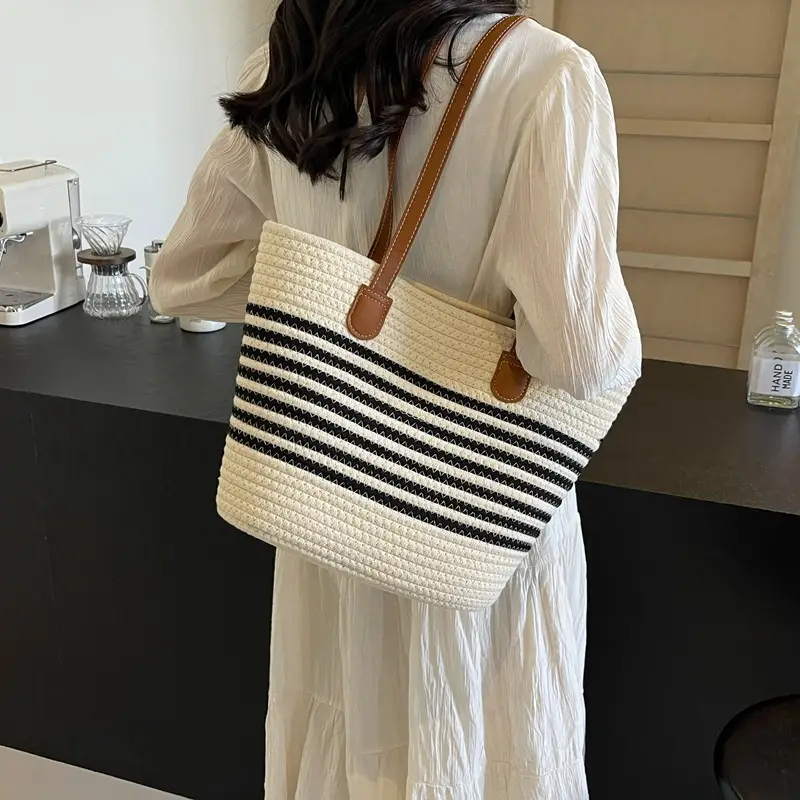 New Women's Straw Tote Bag Large Capacity Beach Handbag - Image 26