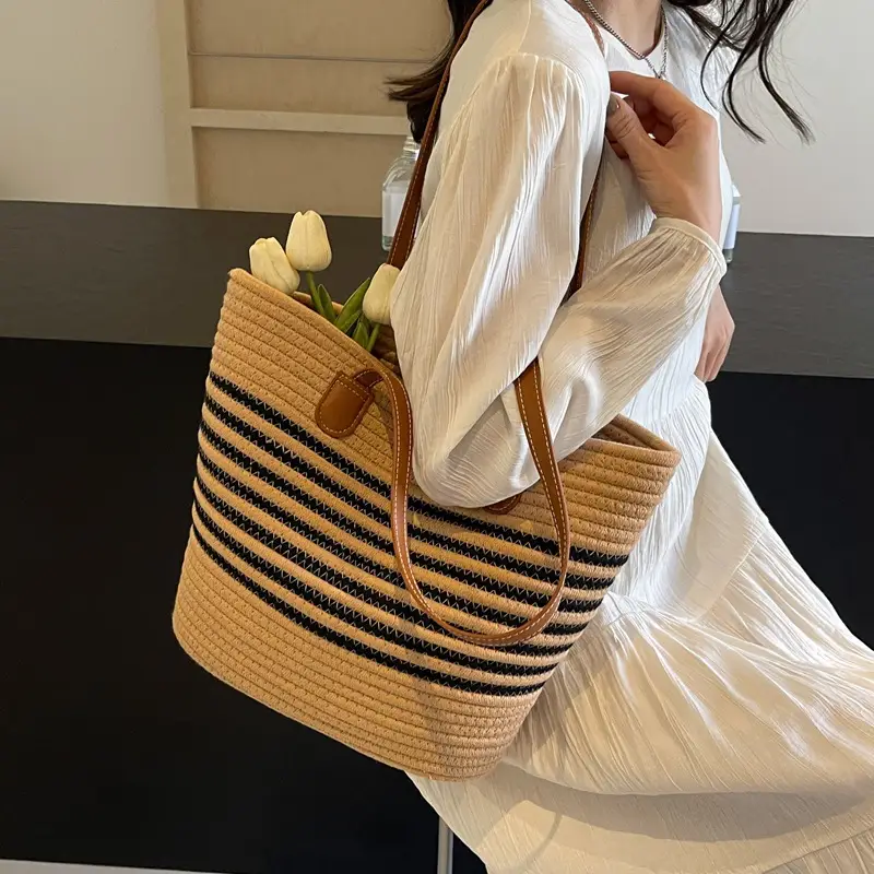 New Women's Straw Tote Bag Large Capacity Beach Handbag - Image 27