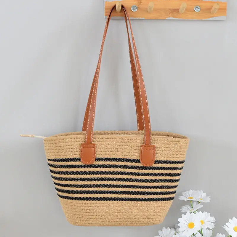 New Women's Straw Tote Bag Large Capacity Beach Handbag - Image 7