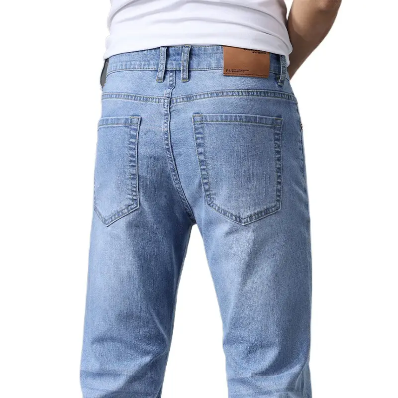 Men's Thin Blue Slim Fit Jeans Straight Cut Stretch - Image 28