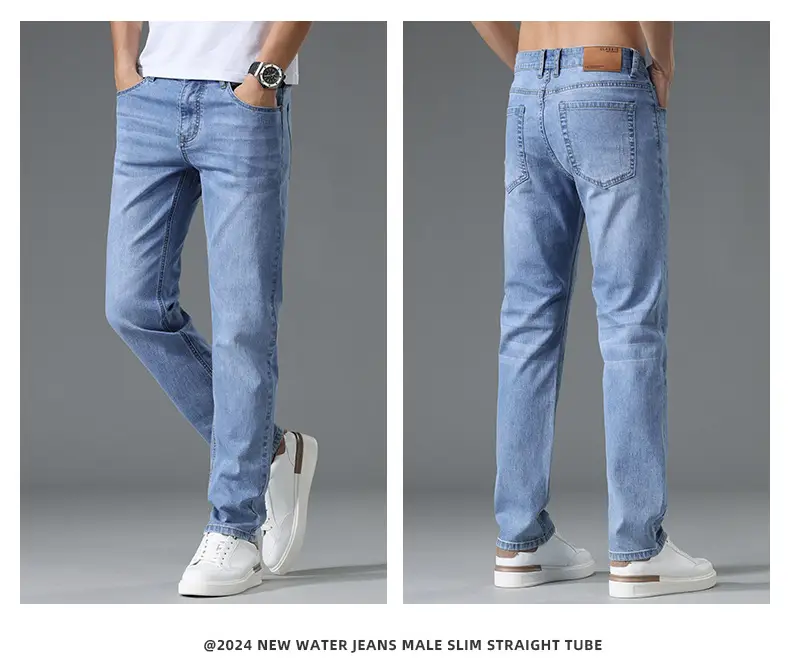 Men's Thin Blue Slim Fit Jeans Straight Cut Stretch — feature 12