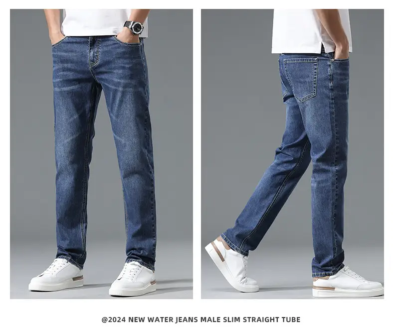 Men's Thin Blue Slim Fit Jeans Straight Cut Stretch — feature 17