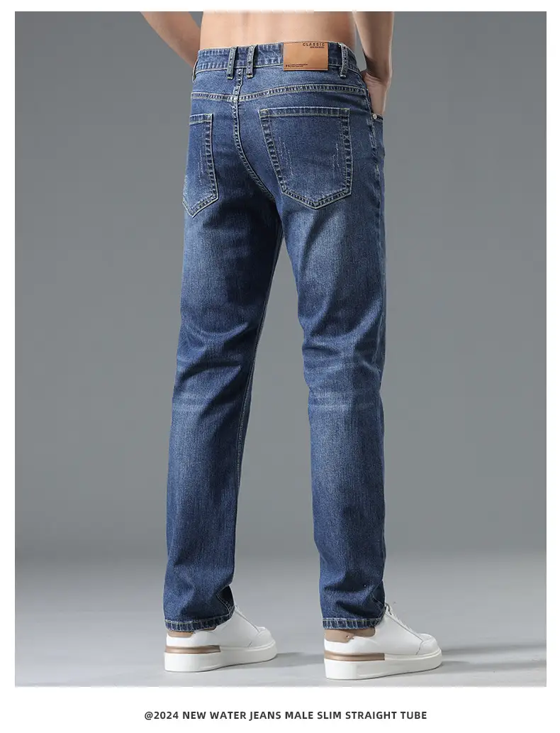 Men's Thin Blue Slim Fit Jeans Straight Cut Stretch — feature 18