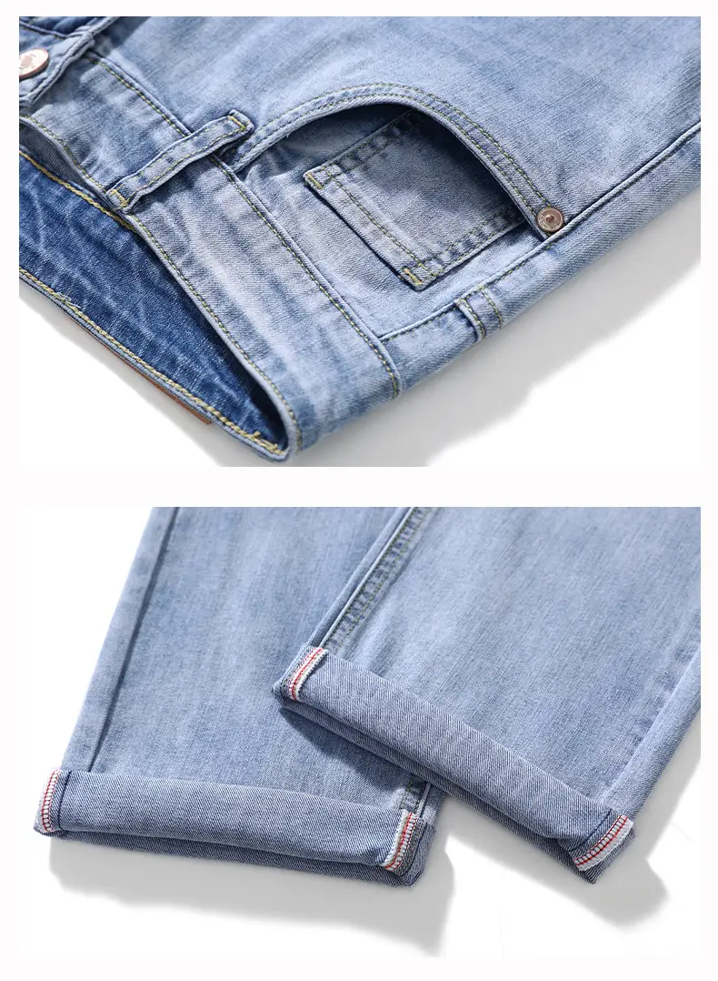 Men's Thin Blue Slim Fit Jeans Straight Cut Stretch — feature 20
