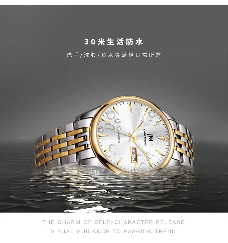 Men's Gold Plated Automatic Mechanical Watch with Luminous Dial — feature 7