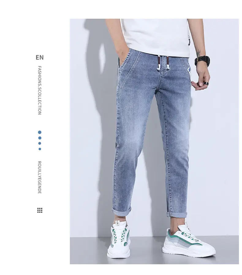 Men's Light Blue Denim Jeans Elastic Waist Large Chest — feature 13