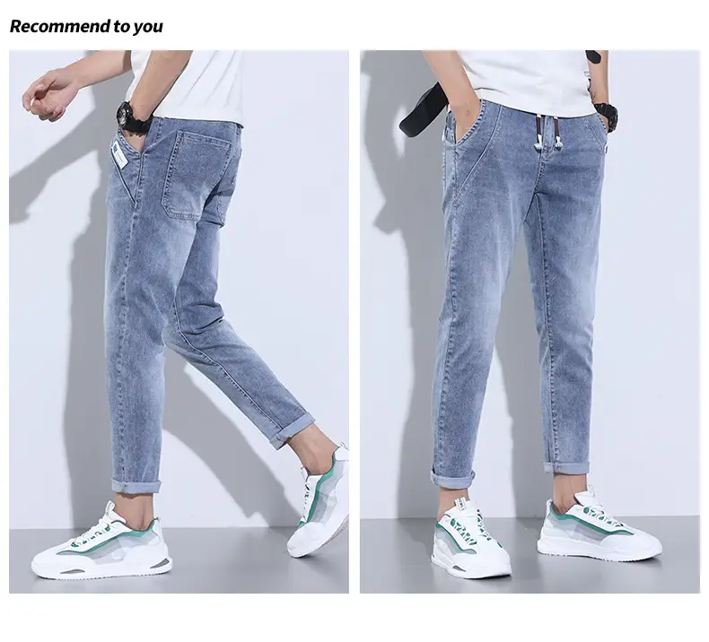 Men's Light Blue Denim Jeans Elastic Waist Large Chest — feature 14