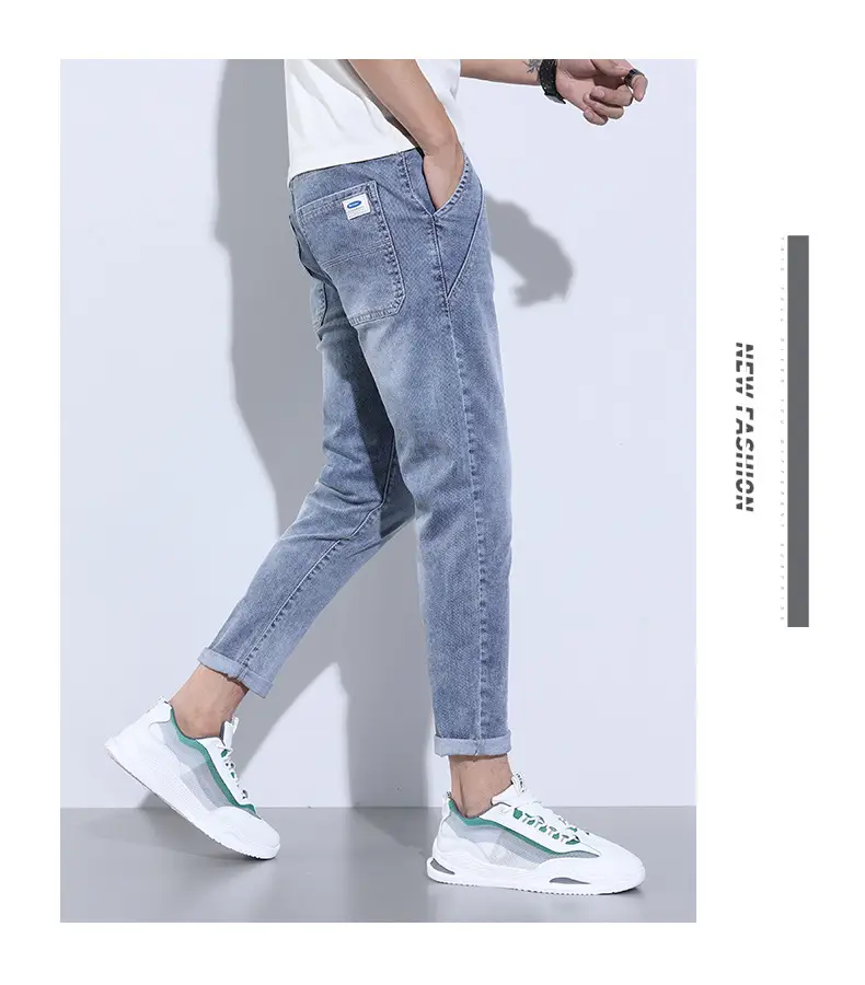 Men's Light Blue Denim Jeans Elastic Waist Large Chest — feature 15