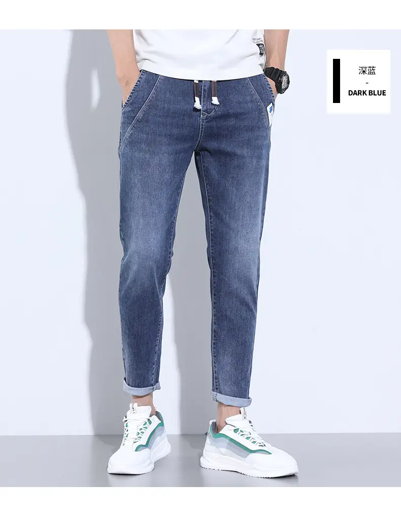 Men's Light Blue Denim Jeans Elastic Waist Large Chest — feature 16
