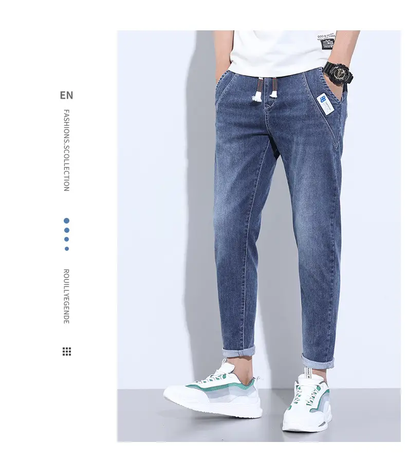 Men's Light Blue Denim Jeans Elastic Waist Large Chest — feature 17