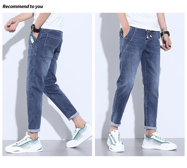 Men's Light Blue Denim Jeans Elastic Waist Large Chest — feature 18