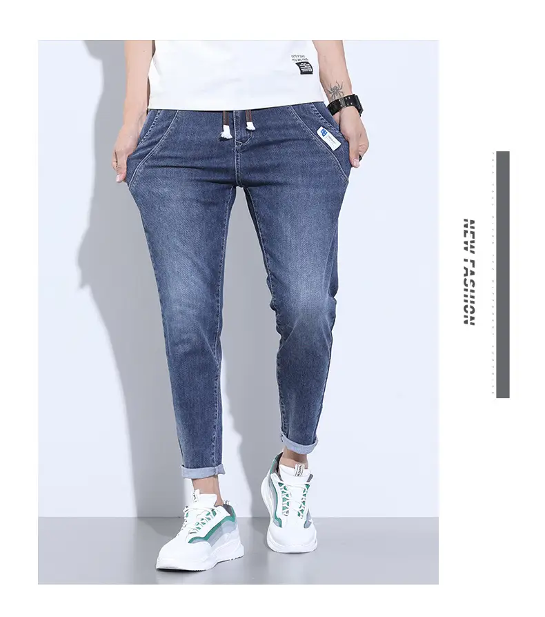 Men's Light Blue Denim Jeans Elastic Waist Large Chest — feature 19